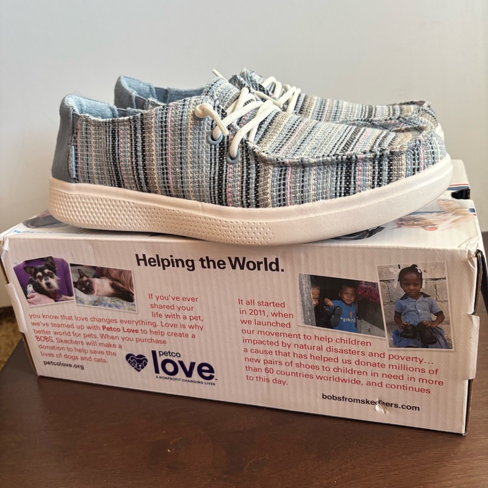 Bobs From Skechers Memory Foam Slip On Shoes Blue Multi Color Size